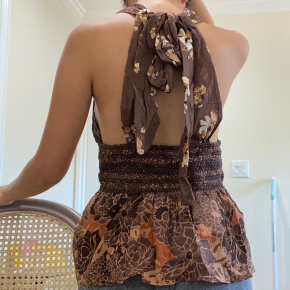 Free People Brinkley Smocked Tank Top Cocoa Combo - Picture 7 of 7